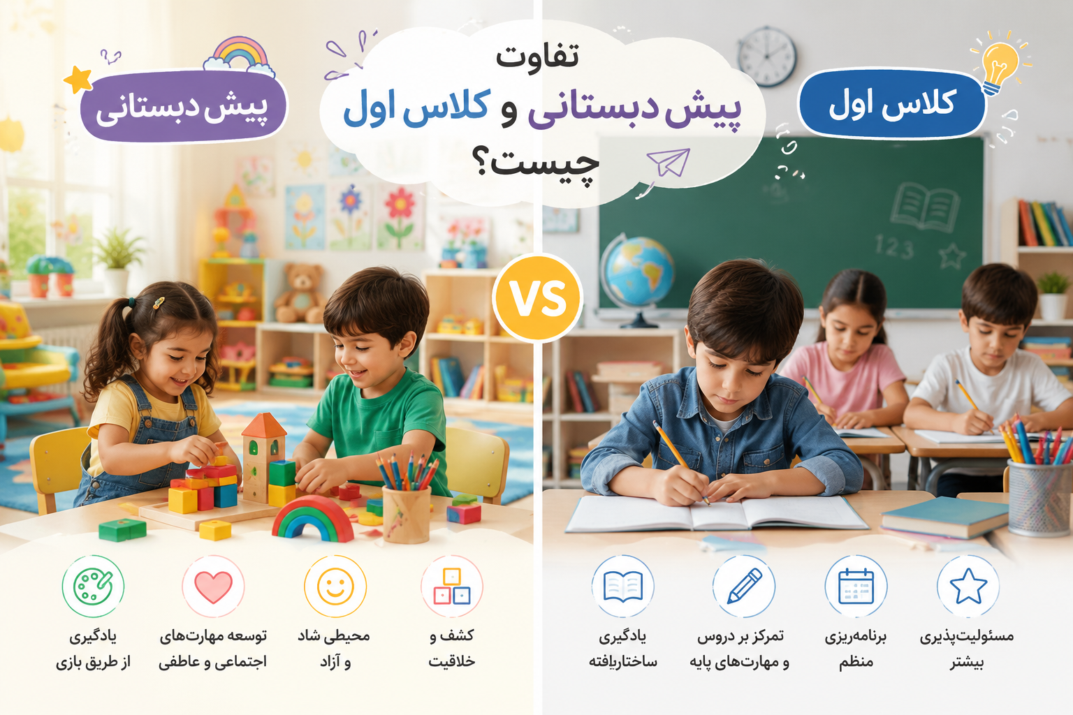 تفاوت پیش دبستان و کلاس اول