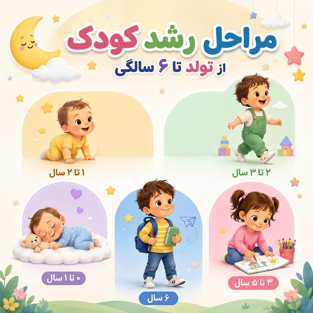 مراحل رشد کودک از تولد تا ۶ سالگی (جدول کامل)