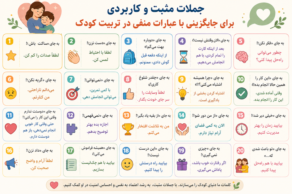 جملات مثبت و کاربردی برای جایگزینی با عبارات منفی در تربیت کودک